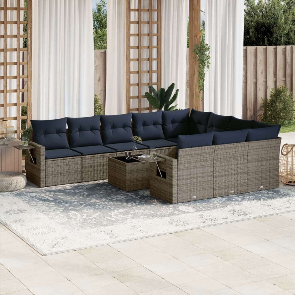 Conjunto de sofá de jardim com 11 peças e almofadas em rattan sintético cinza