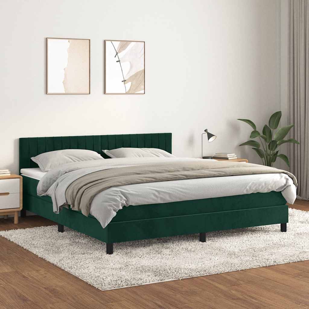 Cama com molas/colchão 180x200 cm veludo verde-escuro