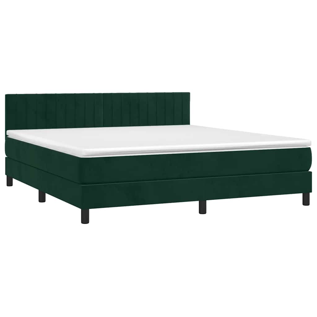 Cama com molas/colchão 180x200 cm veludo verde-escuro