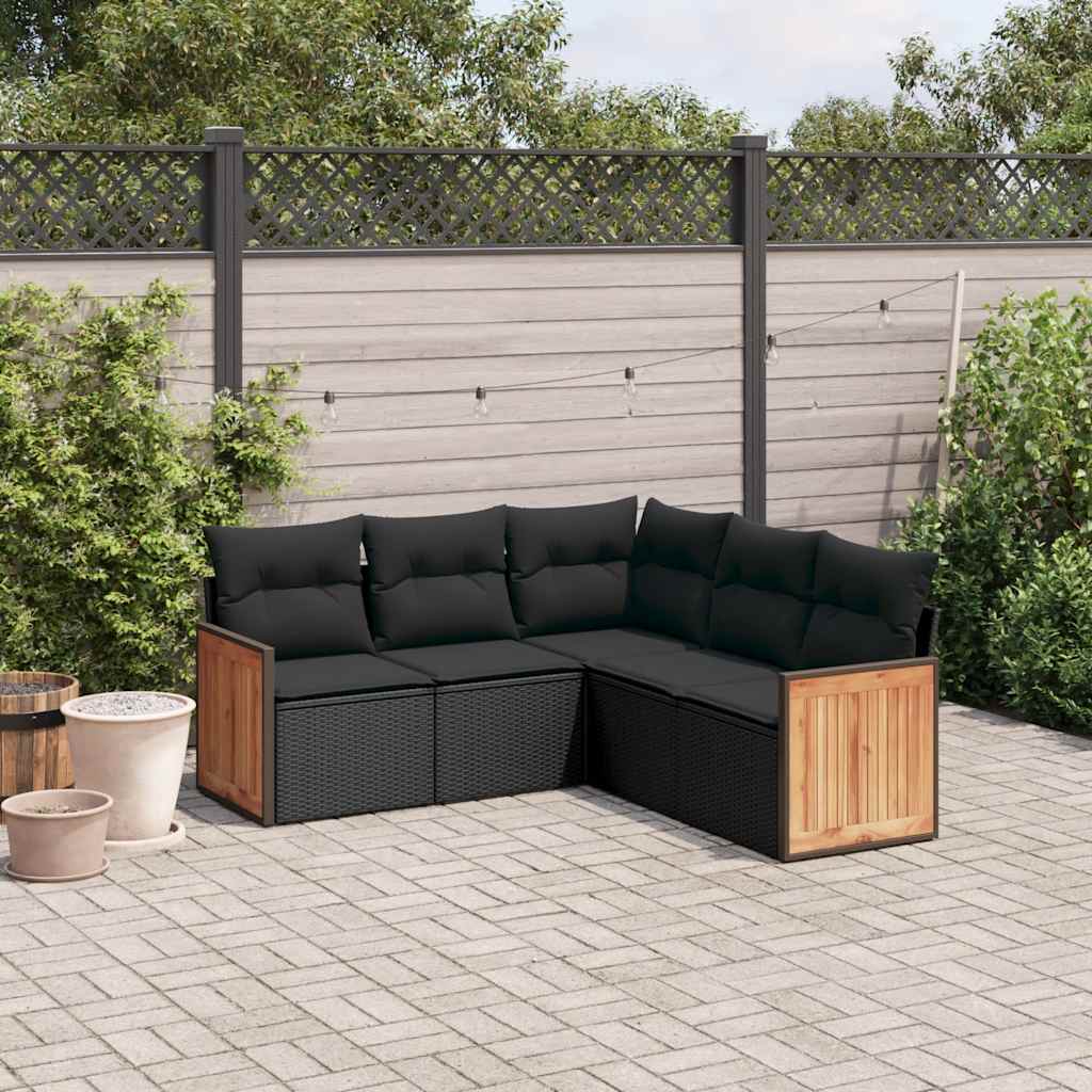 5 Pcs conjunto sofás de jardim com almofadões vime PE preto