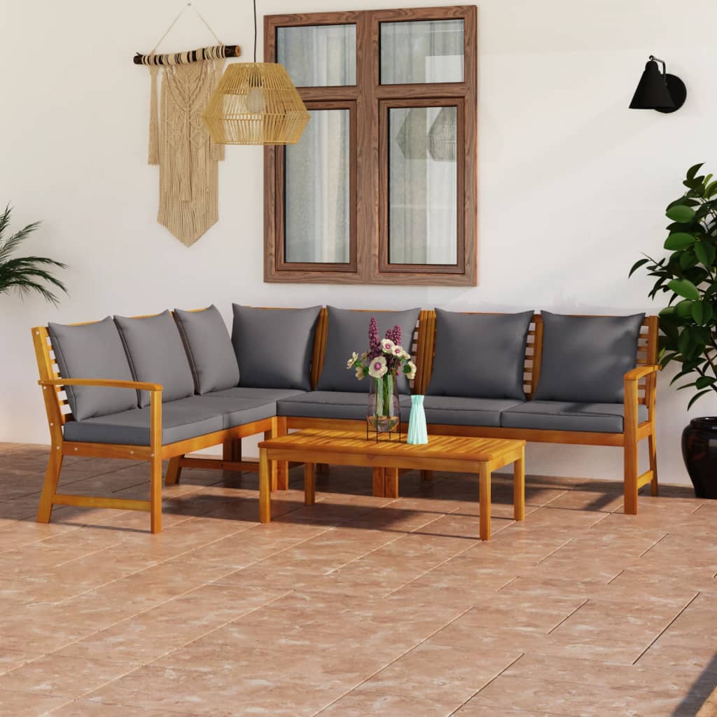 5 Pcs conjunto lounge de jardim c/ almofadões acácia maciça