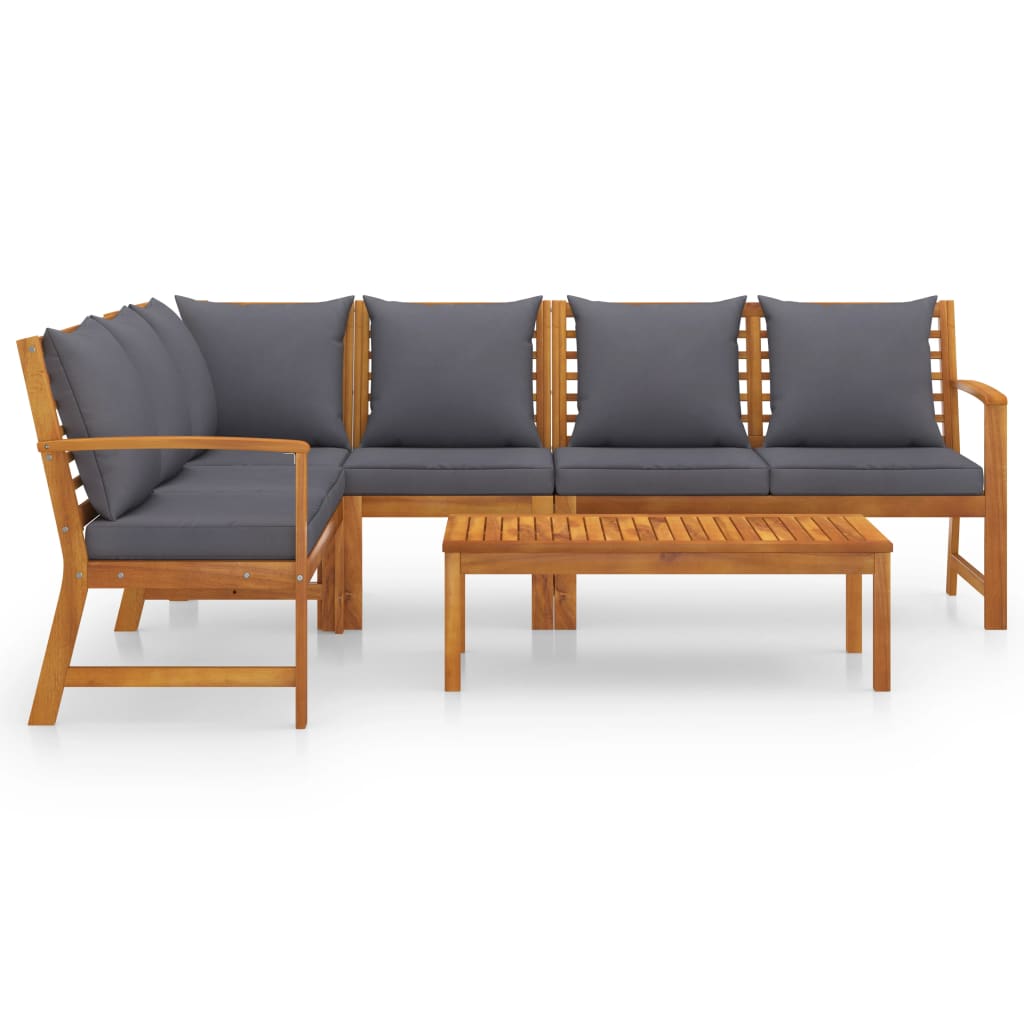 5 Pcs conjunto lounge de jardim c/ almofadões acácia maciça