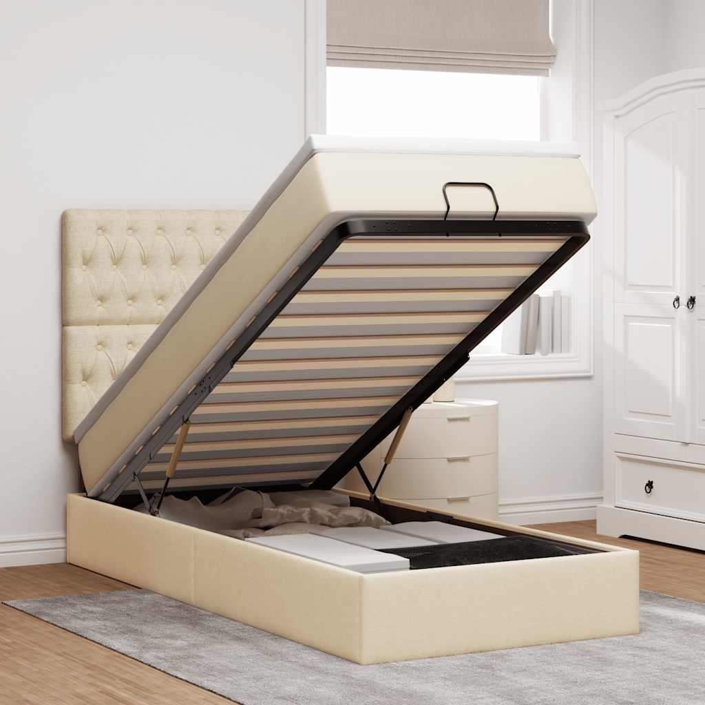 Estrutura de cama otomana com creme de colchão 90x190cm tecido