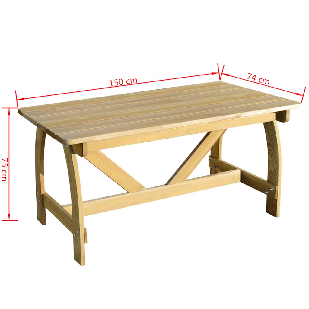Mesa de jardim 150x74x75 cm madeira de pinho impregnada
