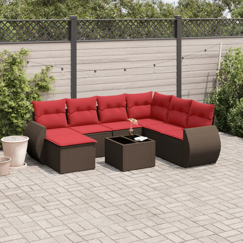 Conjunto de sofá de jardim com 8 peças e almofadas em rattan sintético marrom