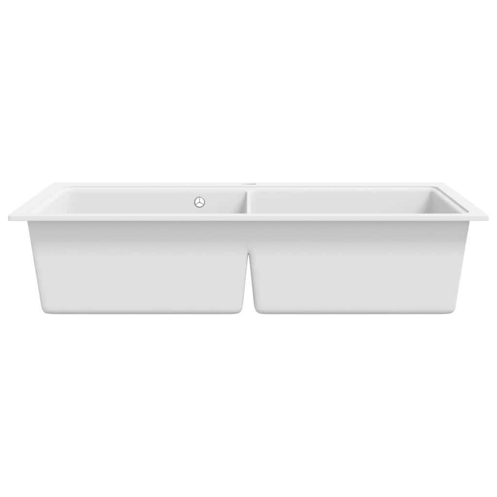 Pia de cozinha dupla de granito com bacia, branco