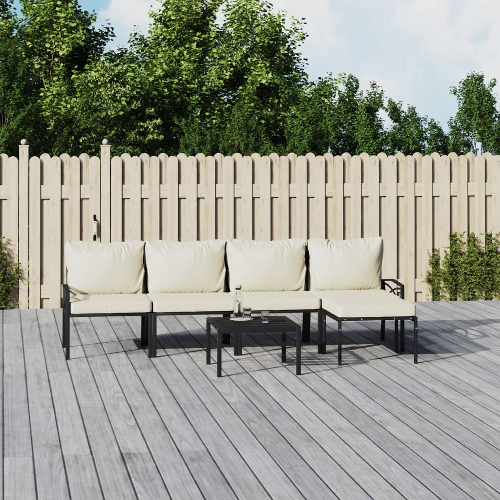 6 Pcs conjunto lounge de jardim aço c/ almofadões areia