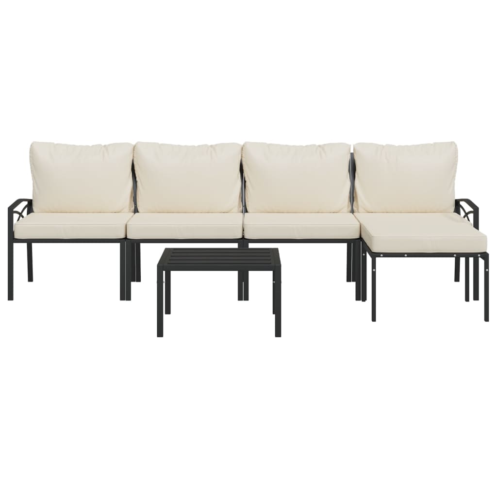 6 Pcs conjunto lounge de jardim aço c/ almofadões areia