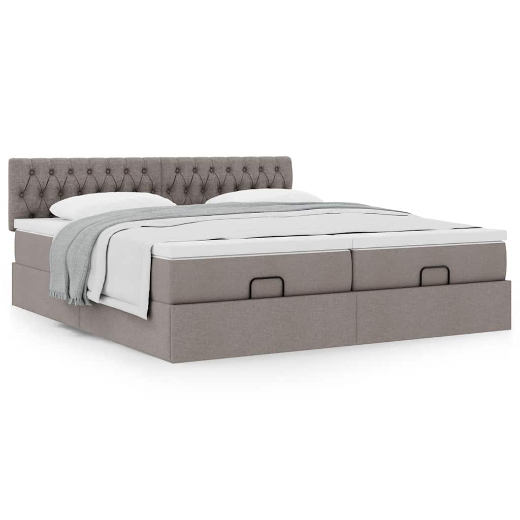 Estrutura de cama otomana com colchões tecido cinzento