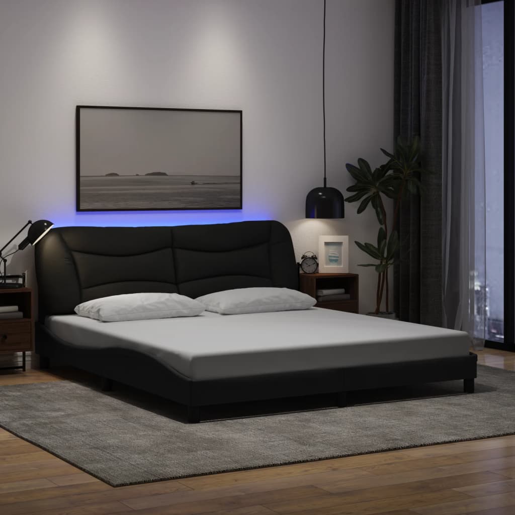 Estrutura de cama com LED sem colchão hvar 180x200 cm tecido preto