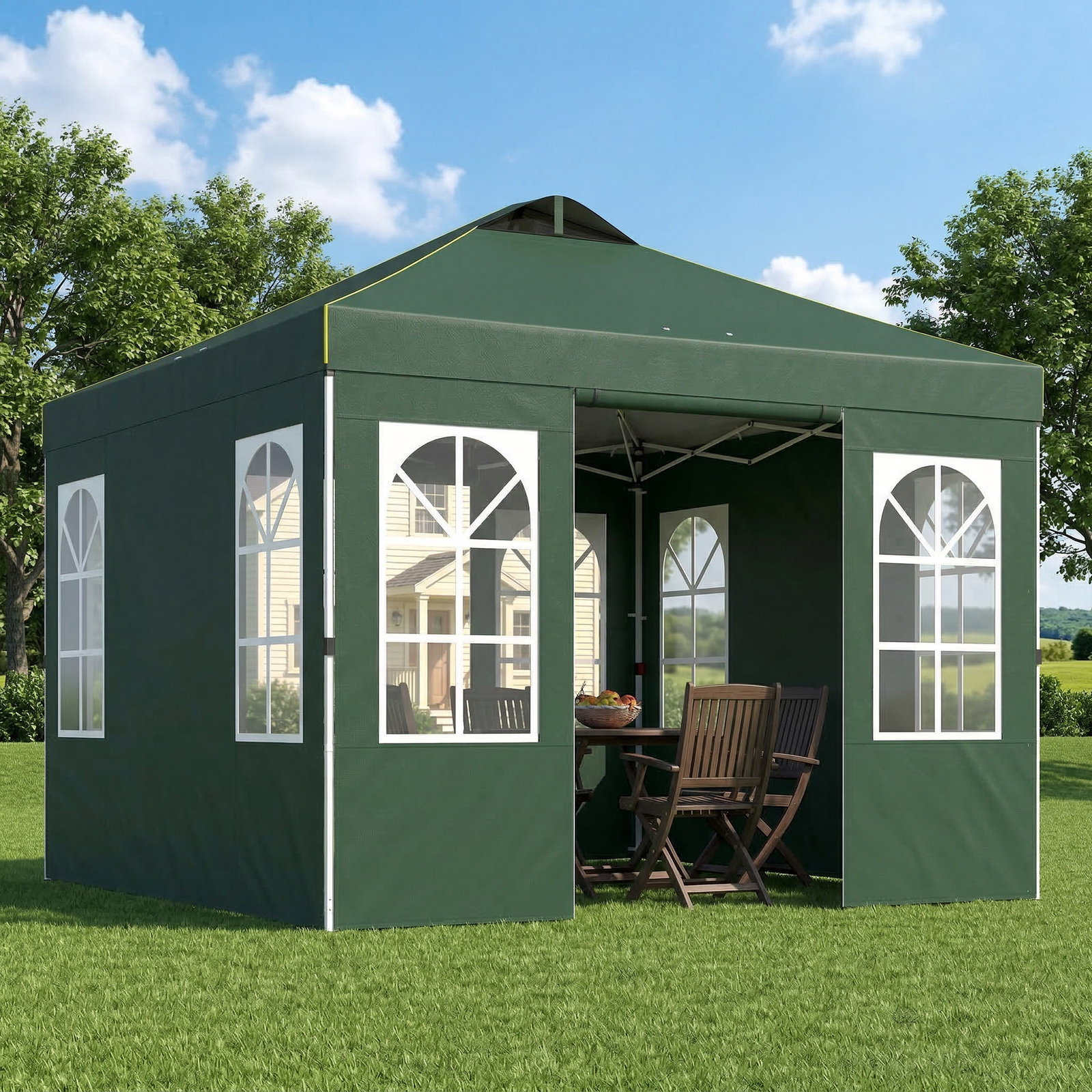 Tenda dobrável 3x3 m pop-up com upf50+ 4 laterais removíveis altura ajustável e bolsa de transporte verde