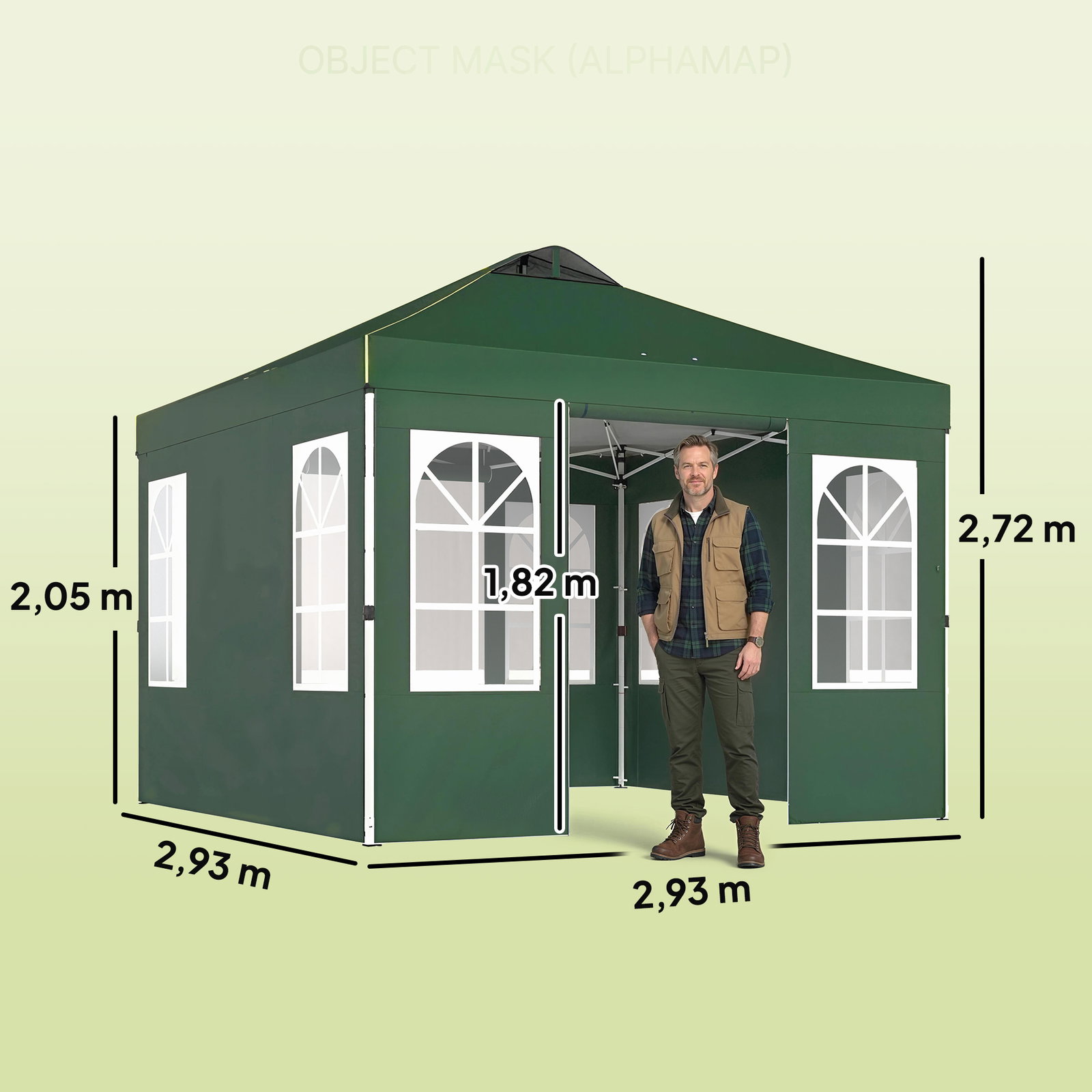 Tenda dobrável 3x3 m pop-up com upf50+ 4 laterais removíveis altura ajustável e bolsa de transporte verde