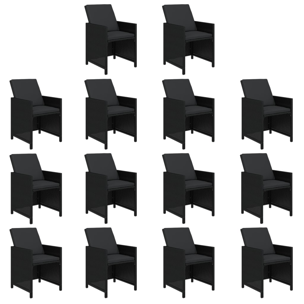 15 Pcs conjunto jantar p/ jardim c/ almofadões vime PE preto