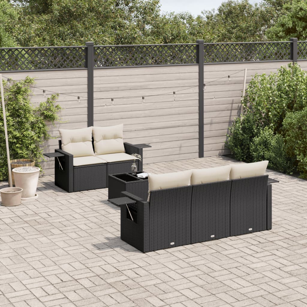 6 Pcs conjunto sofás de jardim c/ almofadões vime PE preto