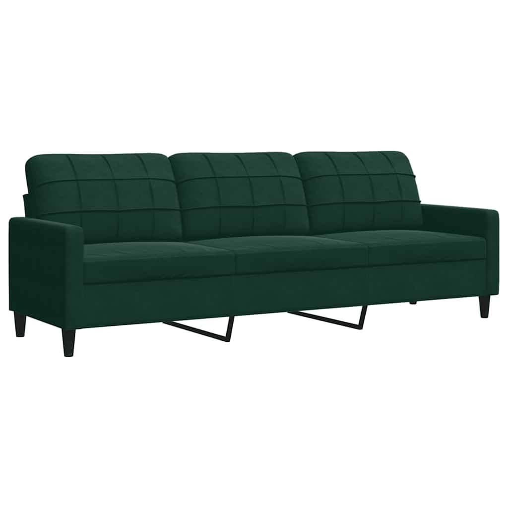 3 Pcs conjunto sofás com almofadões e rolos veludo verde-escuro