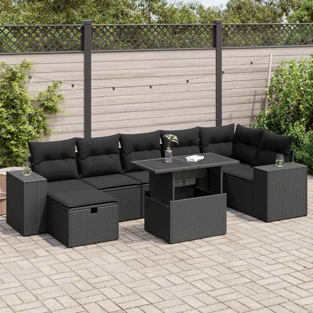 5 Pcs conjunto sofás de jardim com almofadões vime PE preto