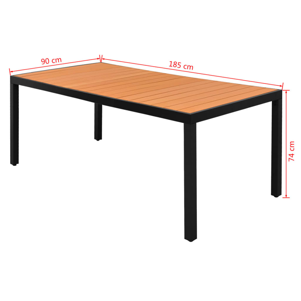 Mesa de jardim em alumínio e wpc 185x90x74 cm castanho