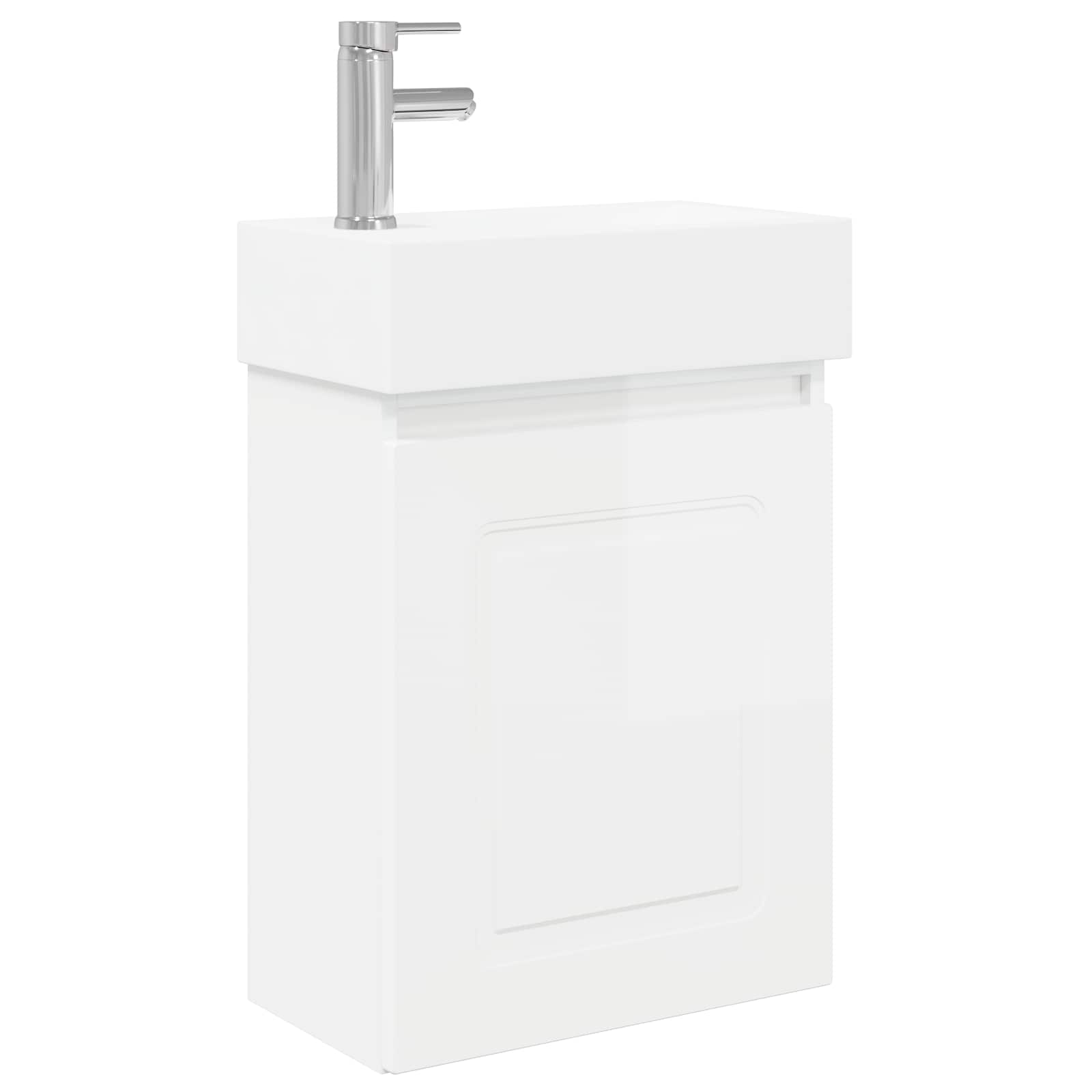 Conjunto de móveis de banheiro com torneira branco brilhante