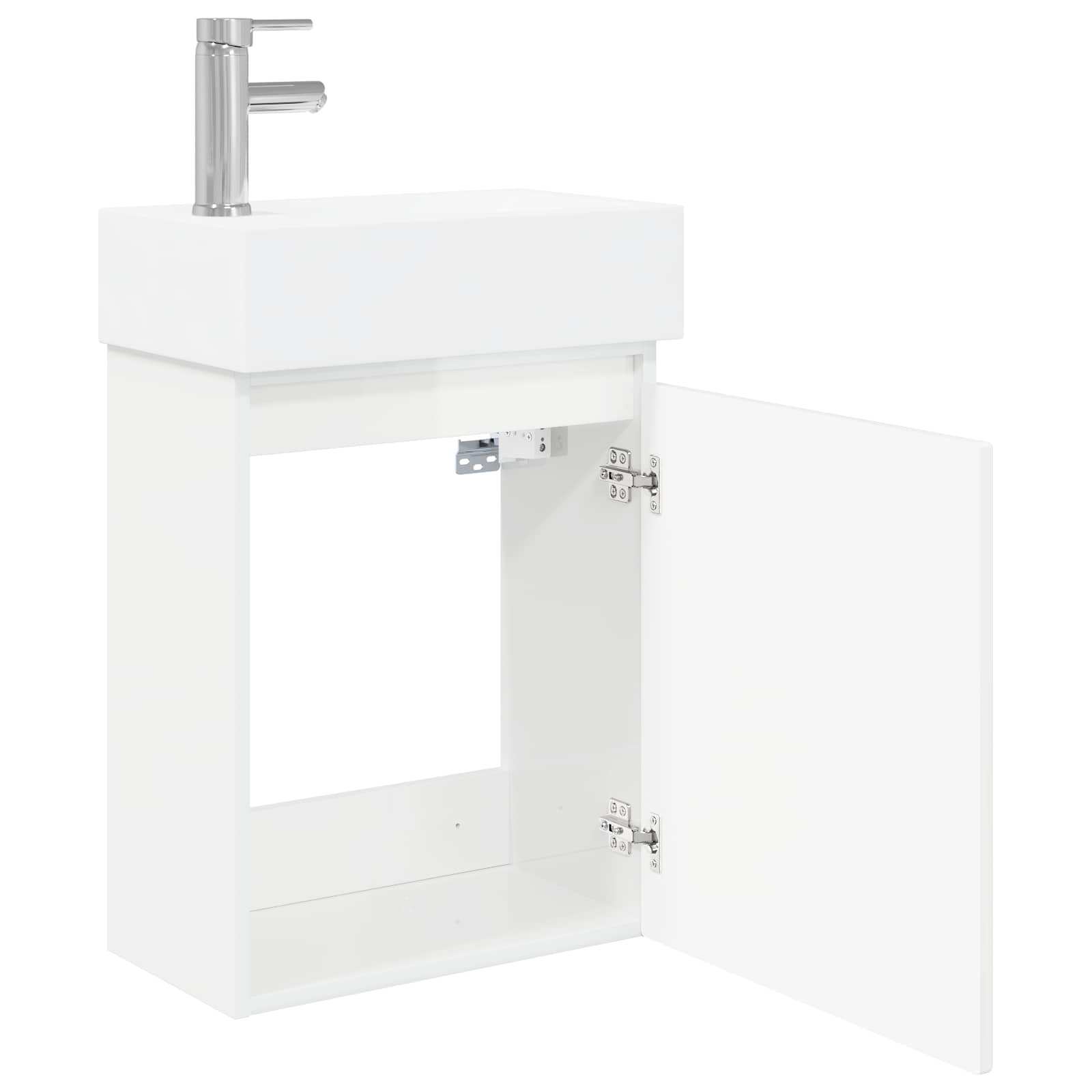 Conjunto de móveis de banheiro com torneira branco brilhante