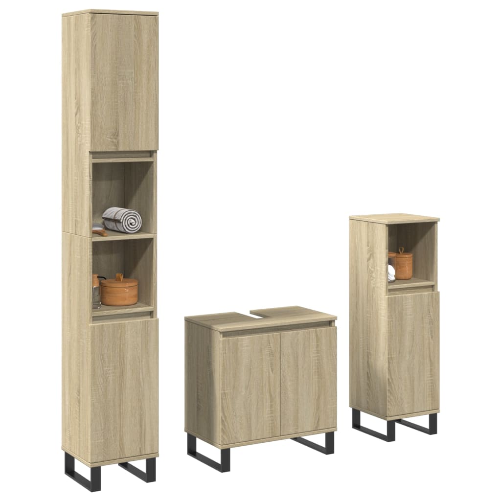 3 Pcs conj. móveis casa banho derivados madeira carvalho sonoma