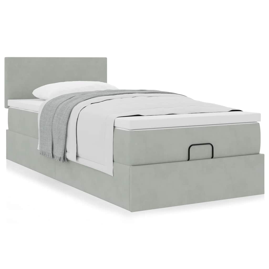 Estrutura cama otomana colchão 90x200 cm veludo cinzento claro