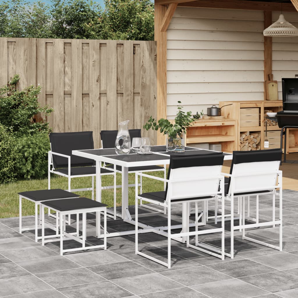 9 Pcs conj. de jantar p/ jardim c/ almofadões textilene branco