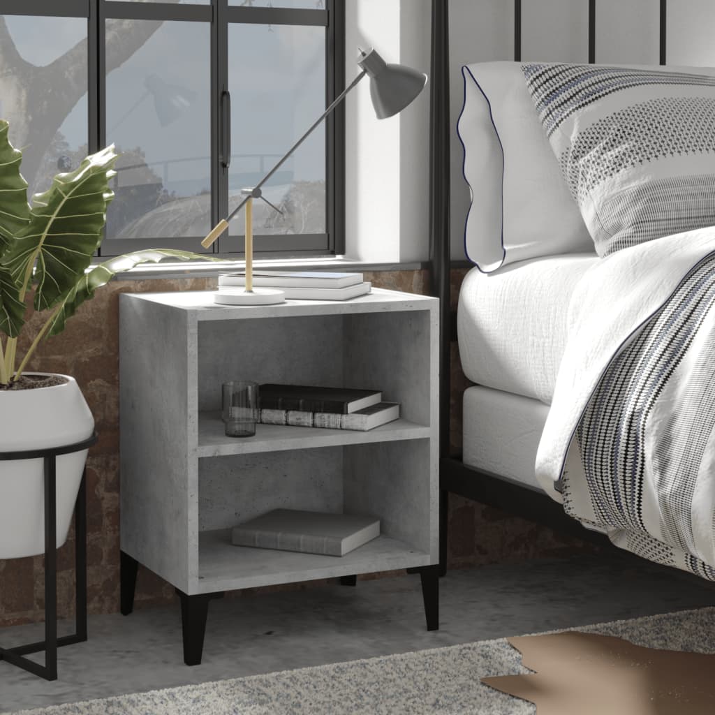 Mesa de cabeceira c/ pernas em metal 40x30x50 cm cinza cimento