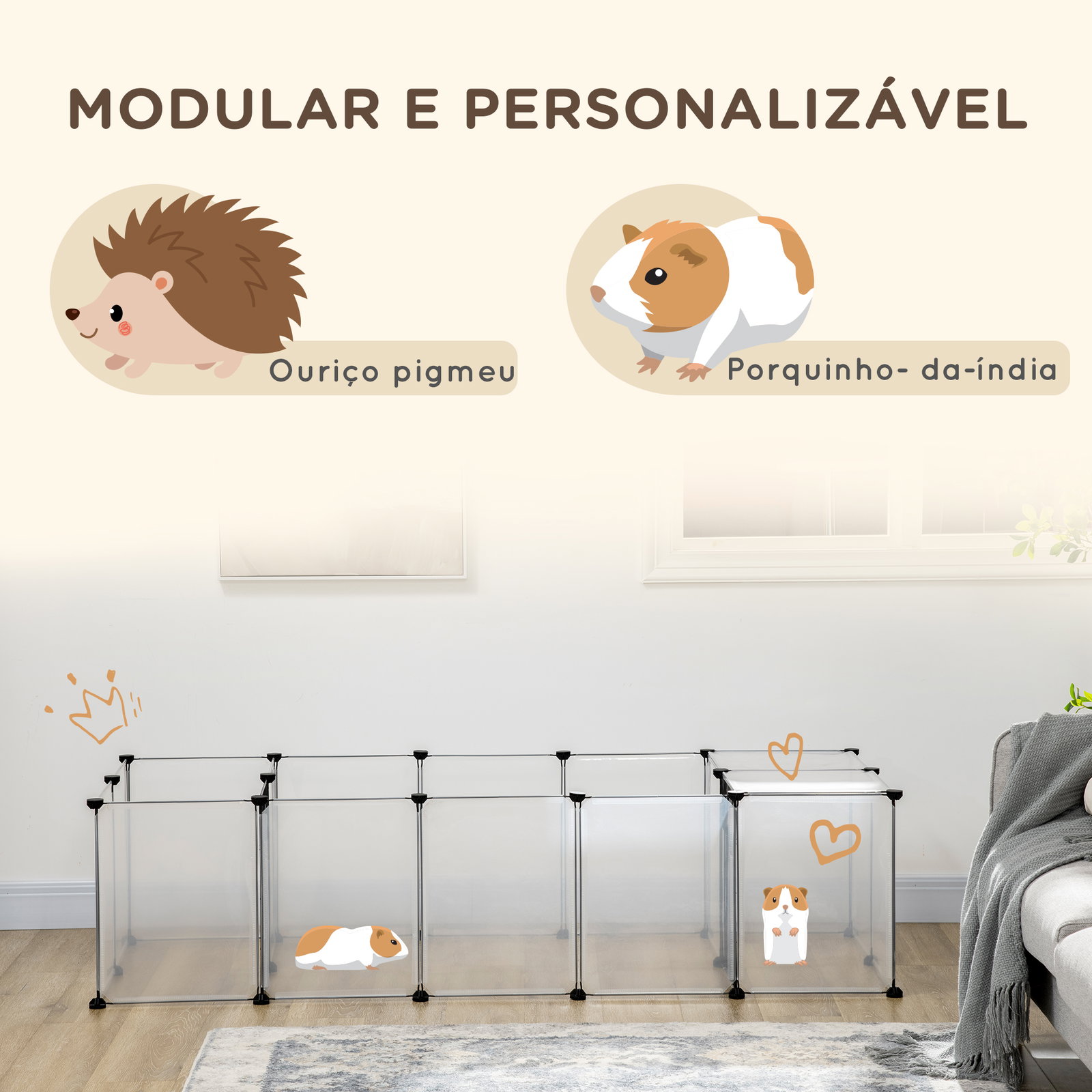 Recinto para animais de estimação DIY com 20 painéis parque para pequenos animais modular 175x70x45 cm translúcido