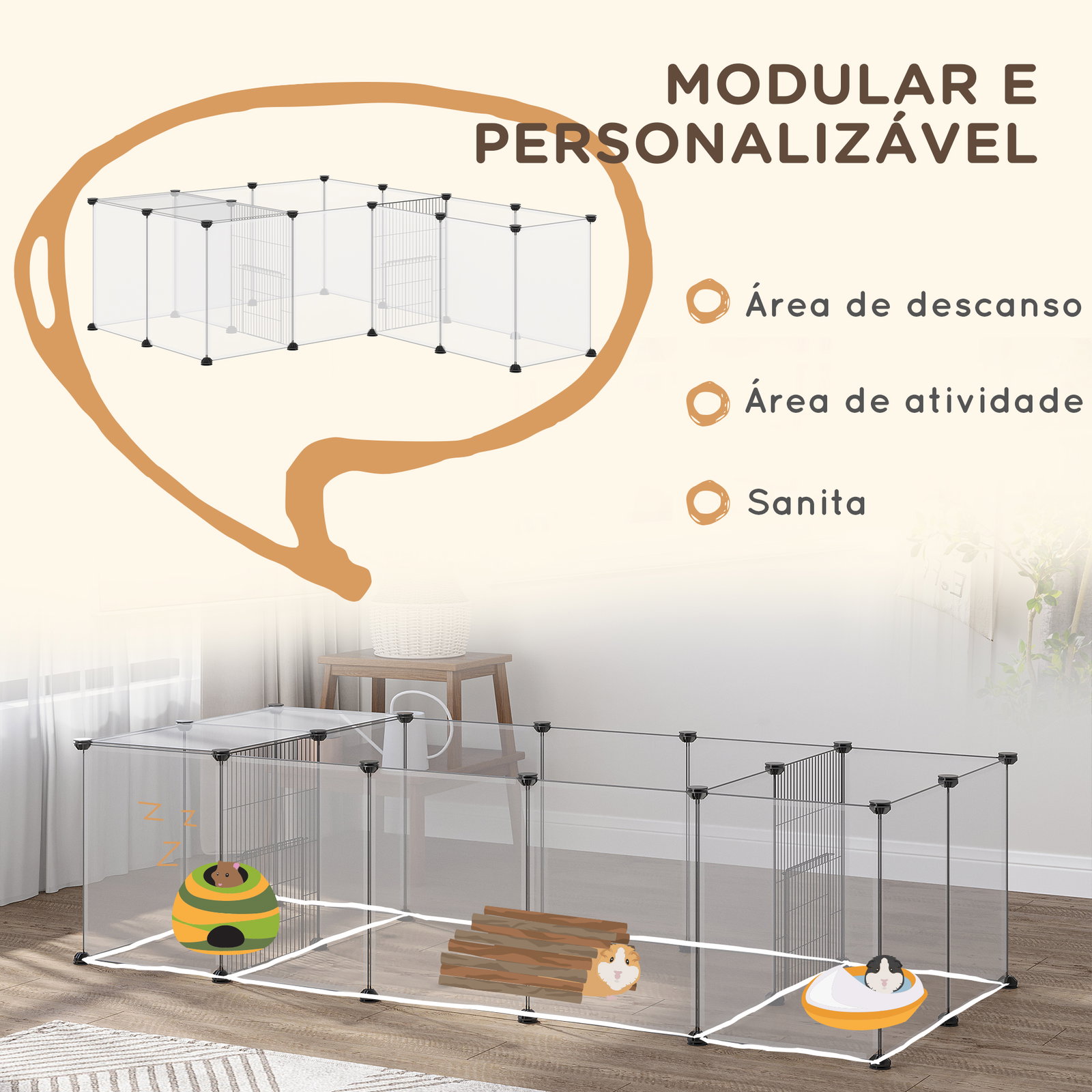 Recinto para animais de estimação DIY com 20 painéis parque para pequenos animais modular 175x70x45 cm translúcido