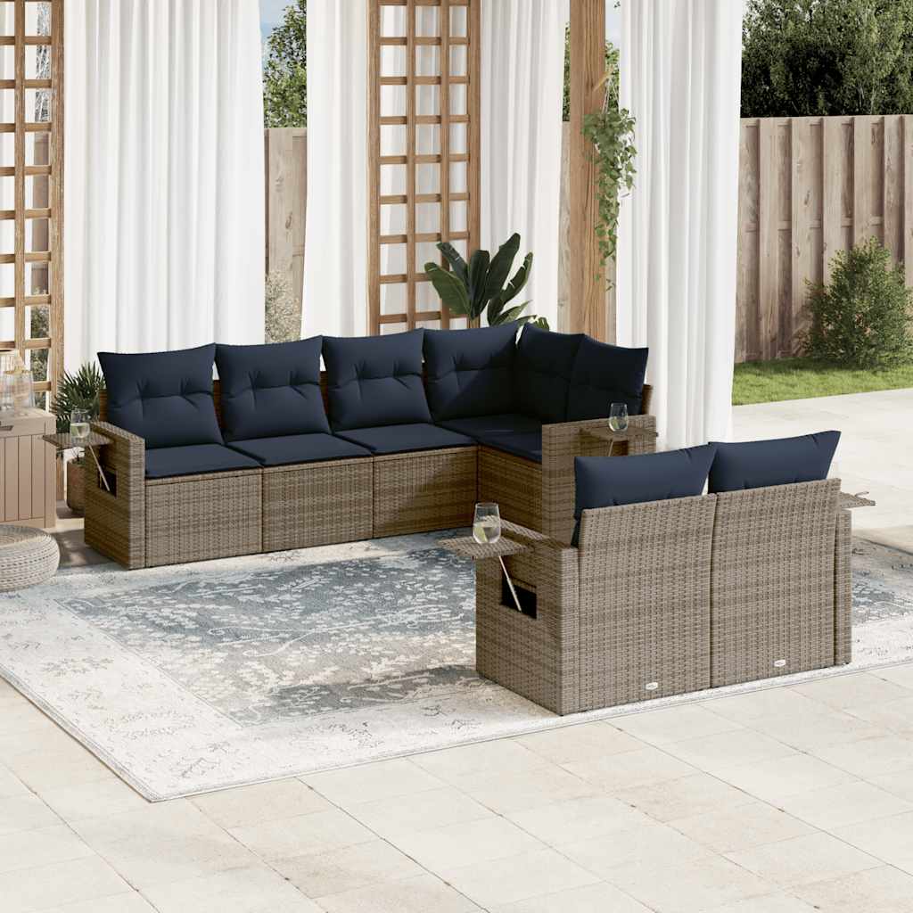 Conjunto de sofá de jardim com 7 peças e almofadas em rattan sintético cinza