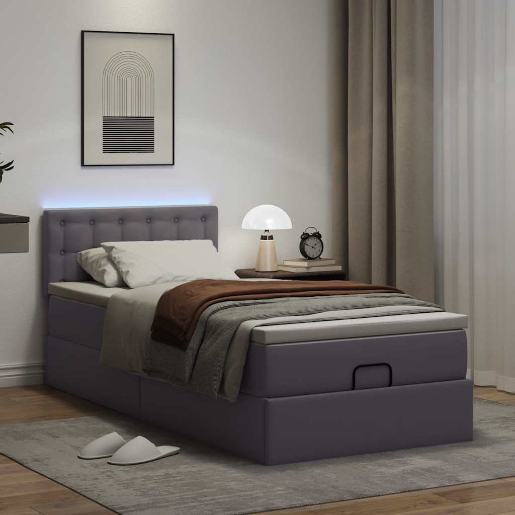 Moldura de cama síriaxl otomana com colchão cinza 90x200cm couro falso
