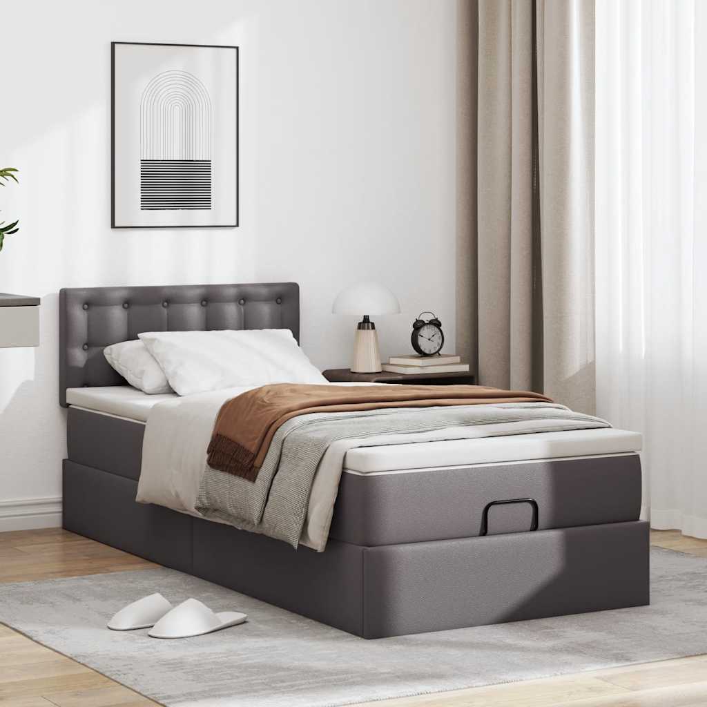Moldura de cama síriaxl otomana com colchão cinza 90x200cm couro falso
