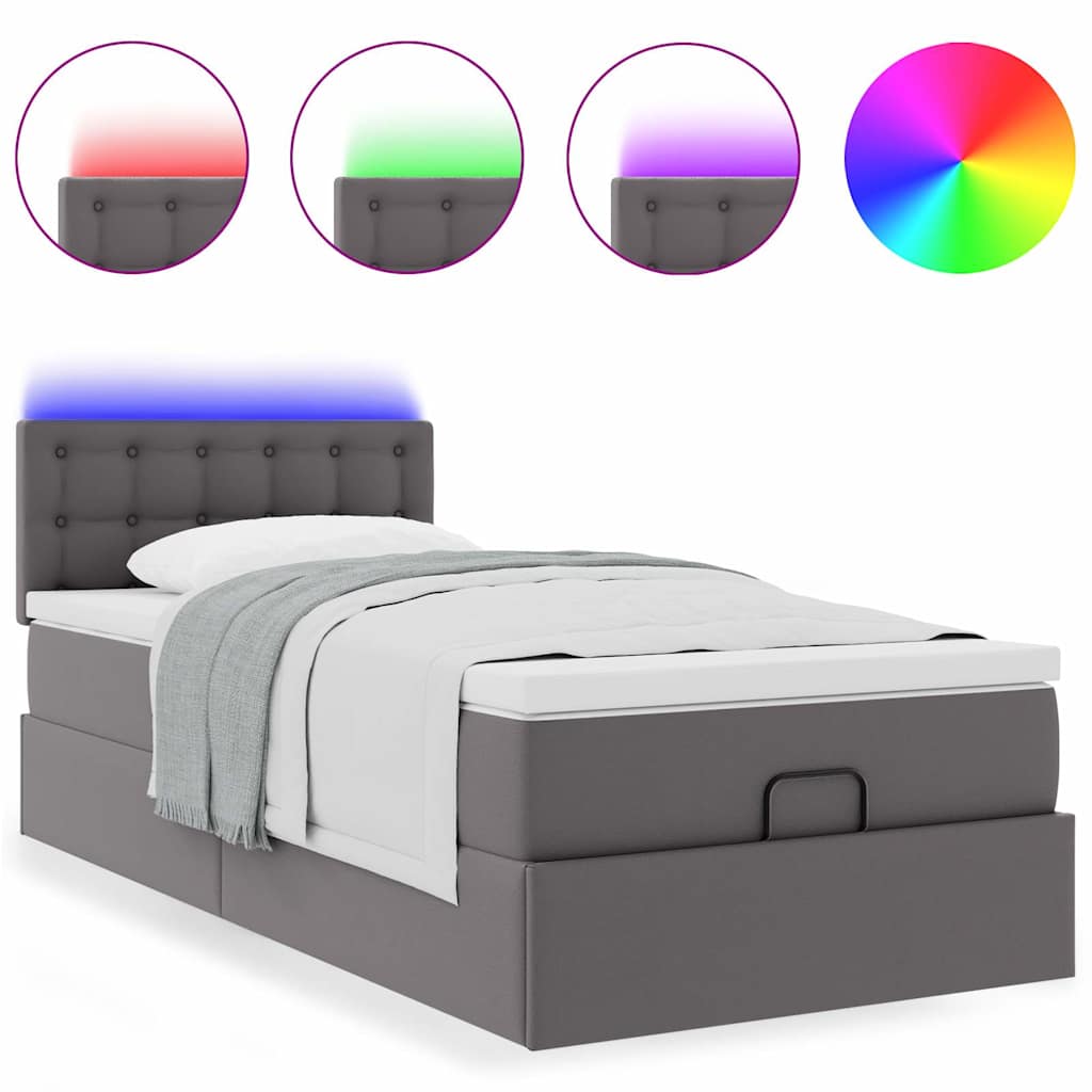 Moldura de cama síriaxl otomana com colchão cinza 90x200cm couro falso