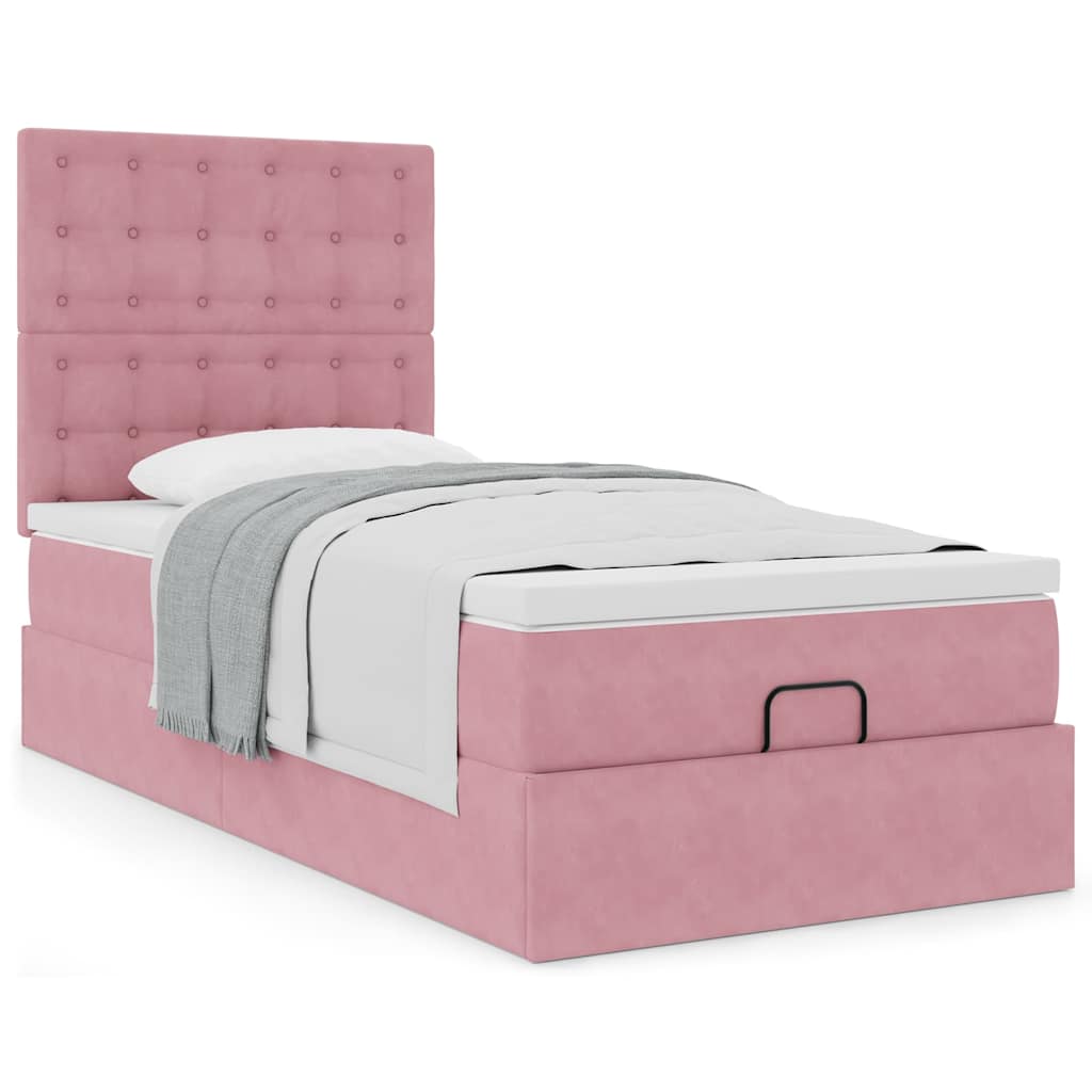 Moldura de cama otomana com colchões rosa 100x200cm veludo