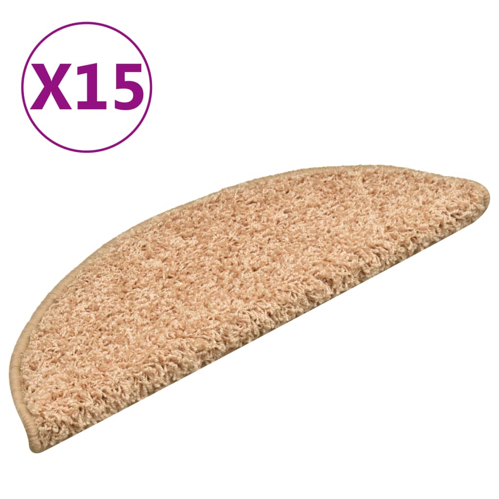 Tapetes de escada 15 peças 56x17x3 cm dourados semicirculares