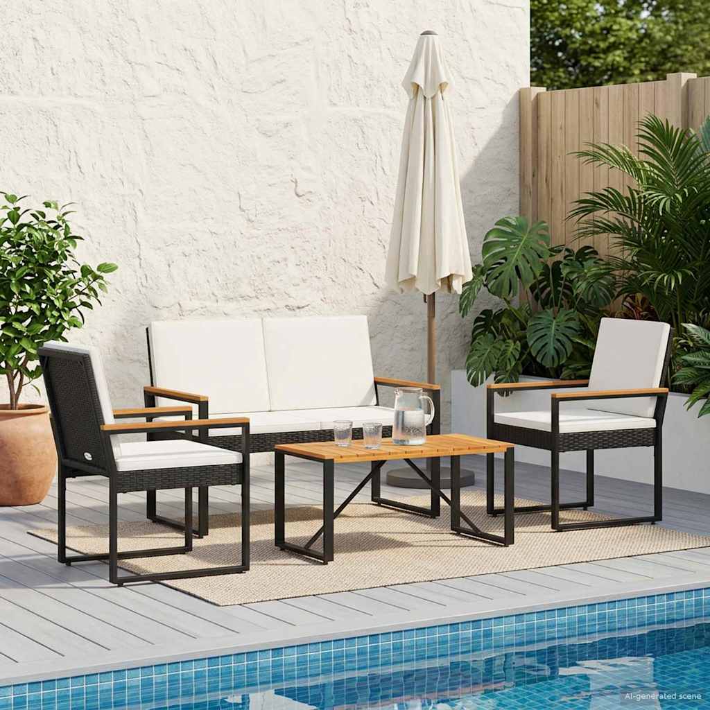 Conjunto de móveis para exterior 4 unid. preto e branco creme