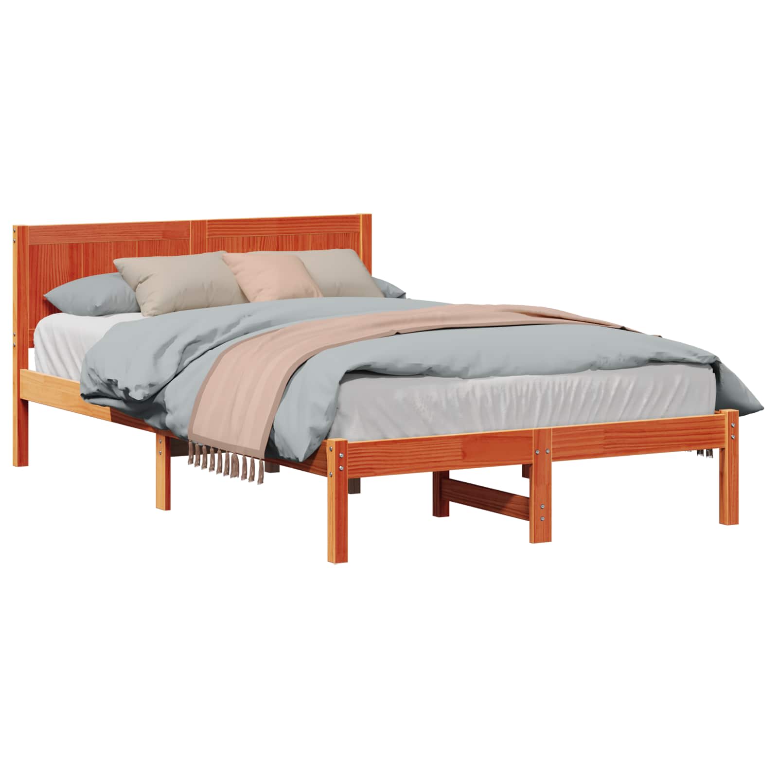 Estrutura da cama castanho 140 x 190 cm madeira de pinho maciça