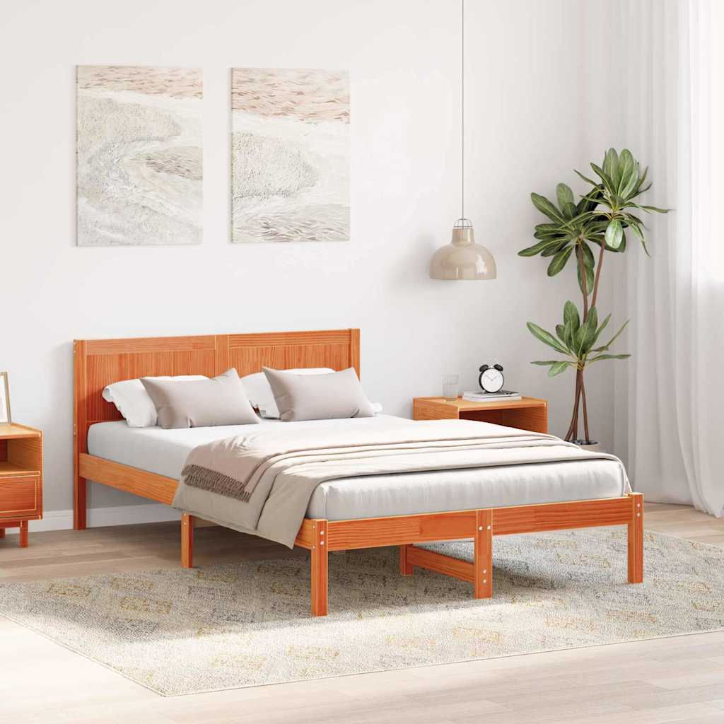 Estrutura da cama castanho 140 x 190 cm madeira de pinho maciça