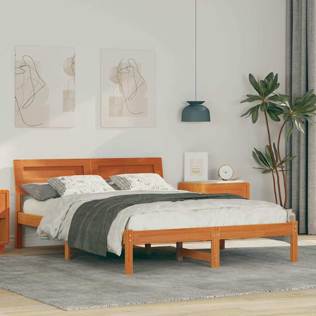Estrutura da cama com cabeceira marrom cera 135 x 190 cm