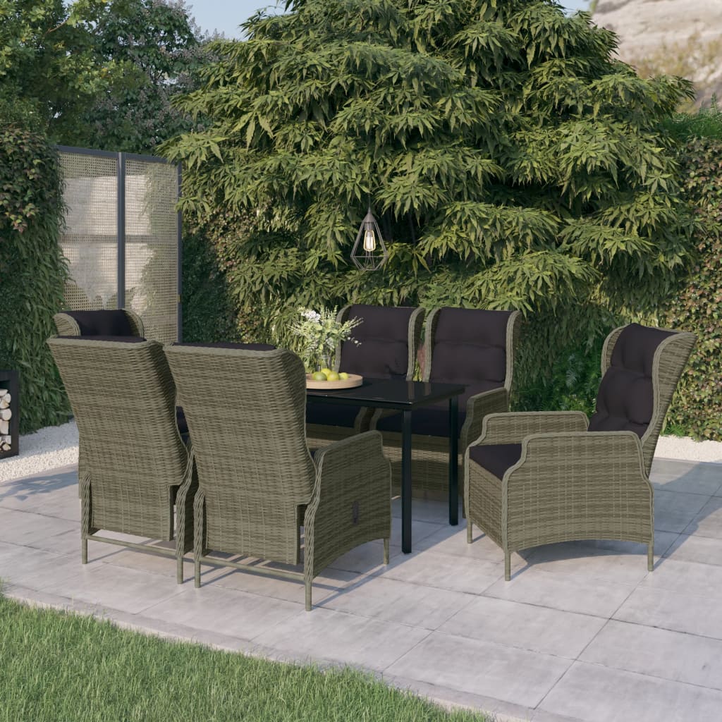 7 Pcs conjunto de jantar para jardim castanho