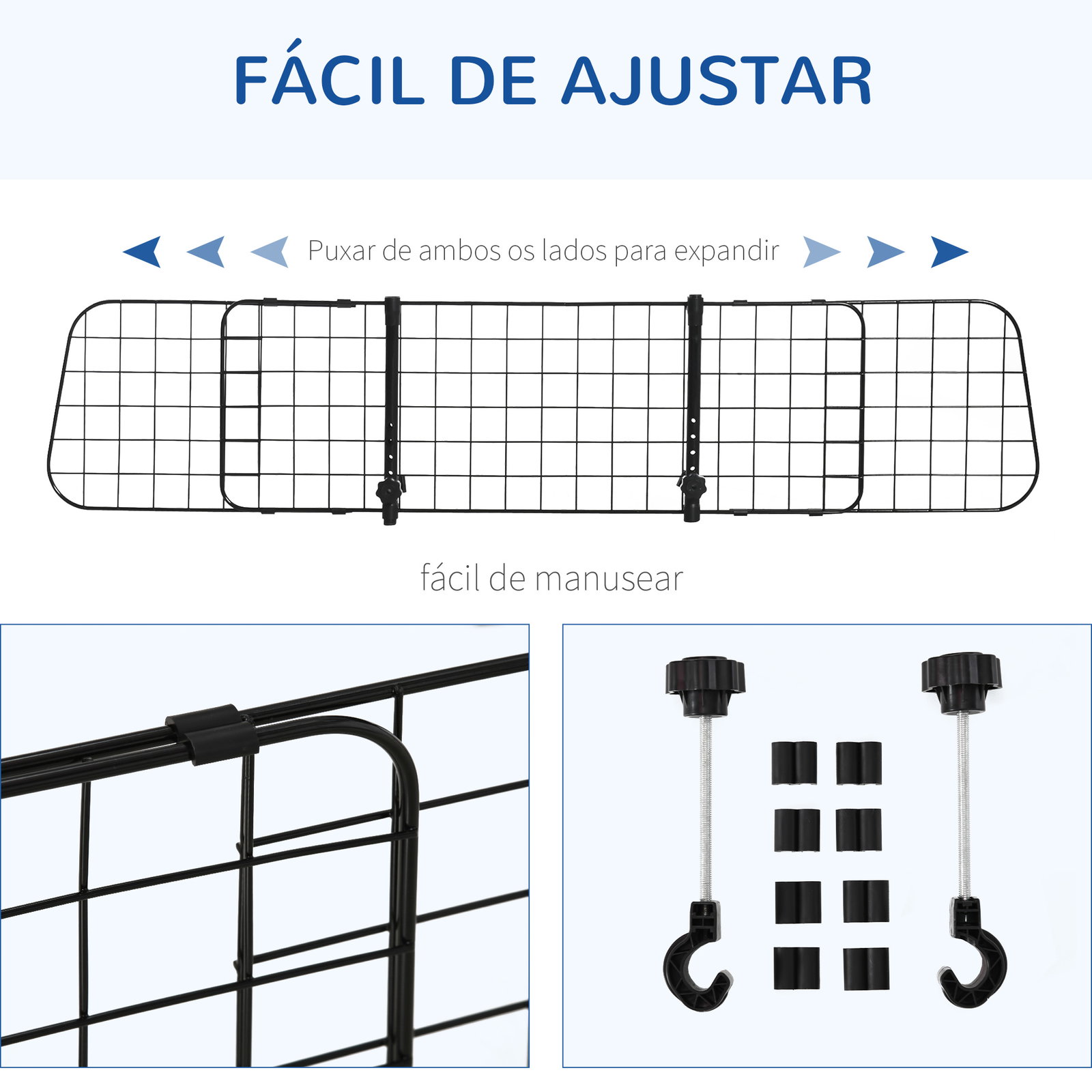 Grade de segurança de carro para cães extensível universal grade de segurança para cães com largura ajustável 91-152x30cm preto