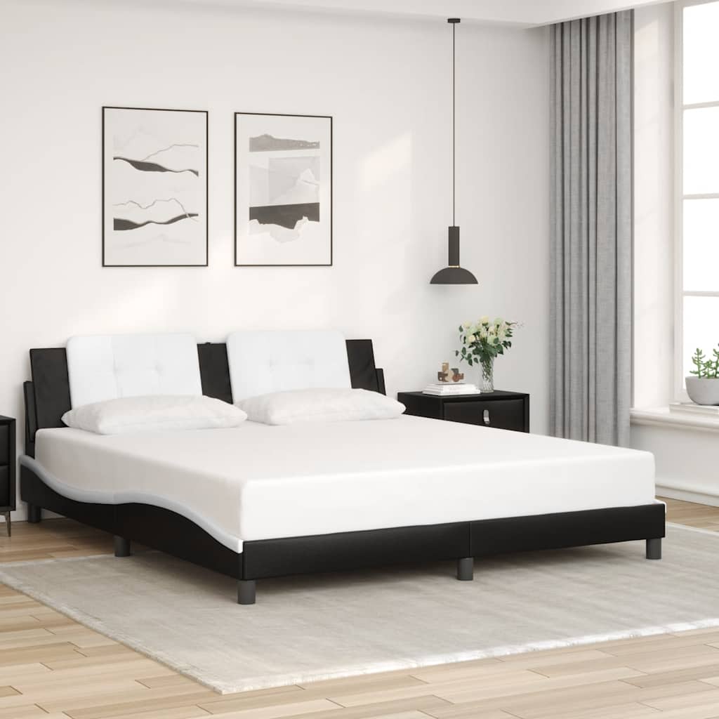 Estrutura de cama sem colchão zadar couro artificial preto e branco