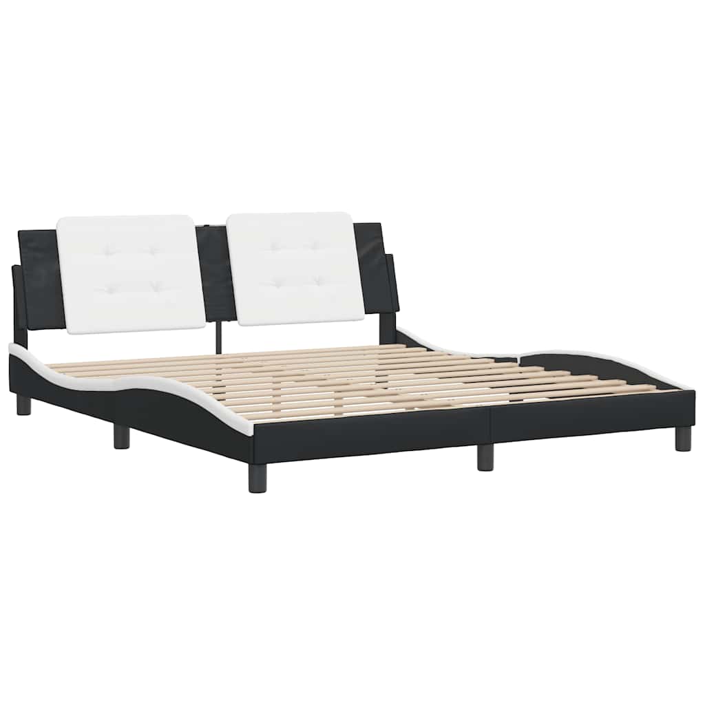 Estrutura de cama sem colchão zadar couro artificial preto e branco