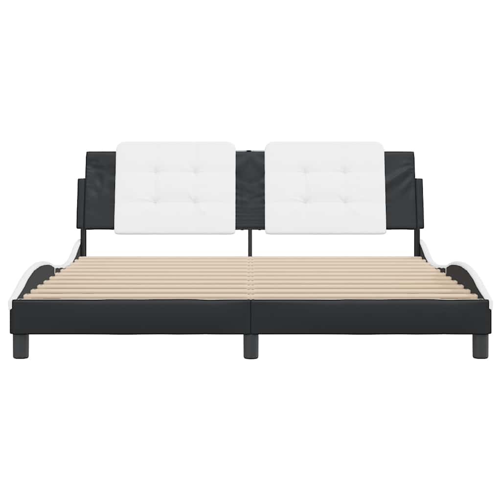 Estrutura de cama sem colchão zadar couro artificial preto e branco