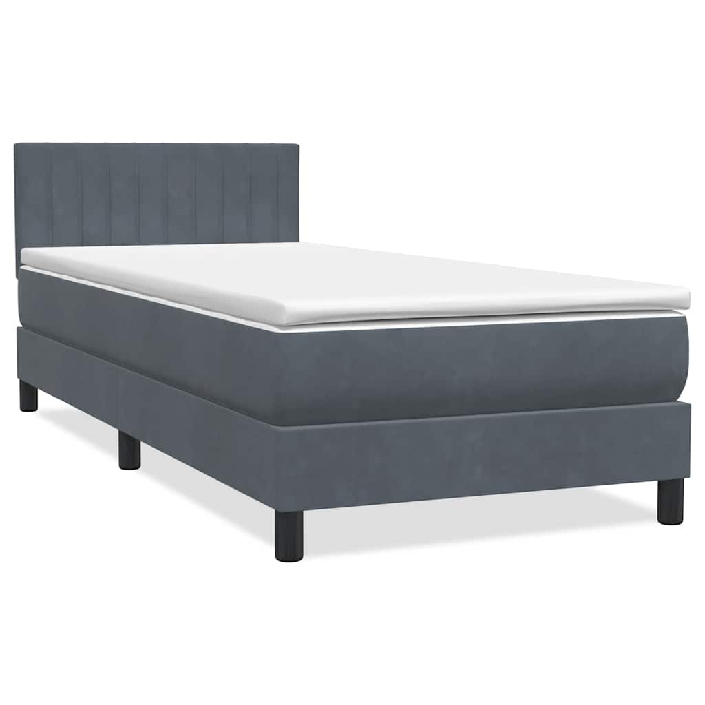 Cama box spring c/ colchão e LED cinza-escuro 80x220 cm veludo