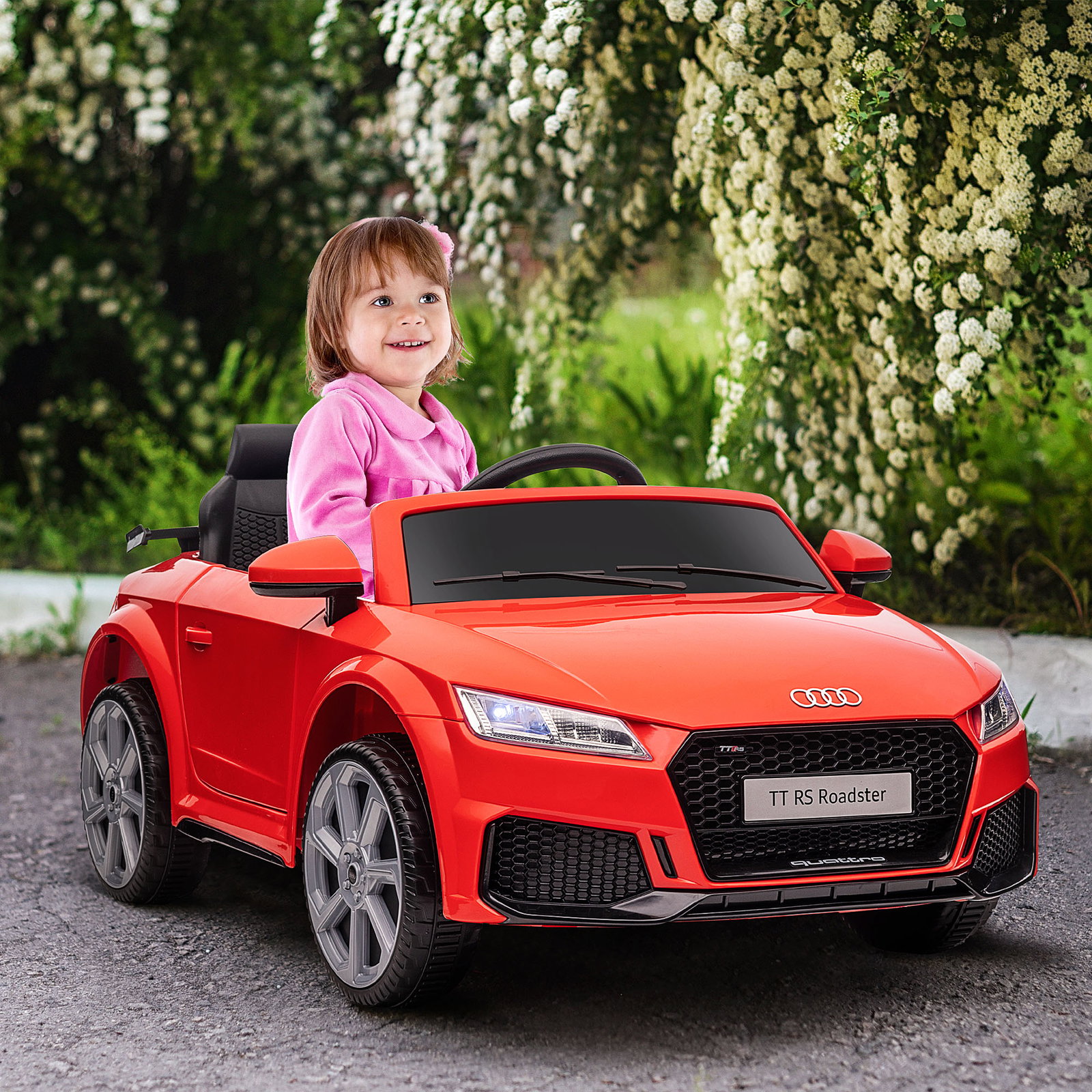 Carro elétrico audi tt para crianças acima de 3 anos com controlo remoto música e luzes bateria 12v 102x60x44 cm vermelho