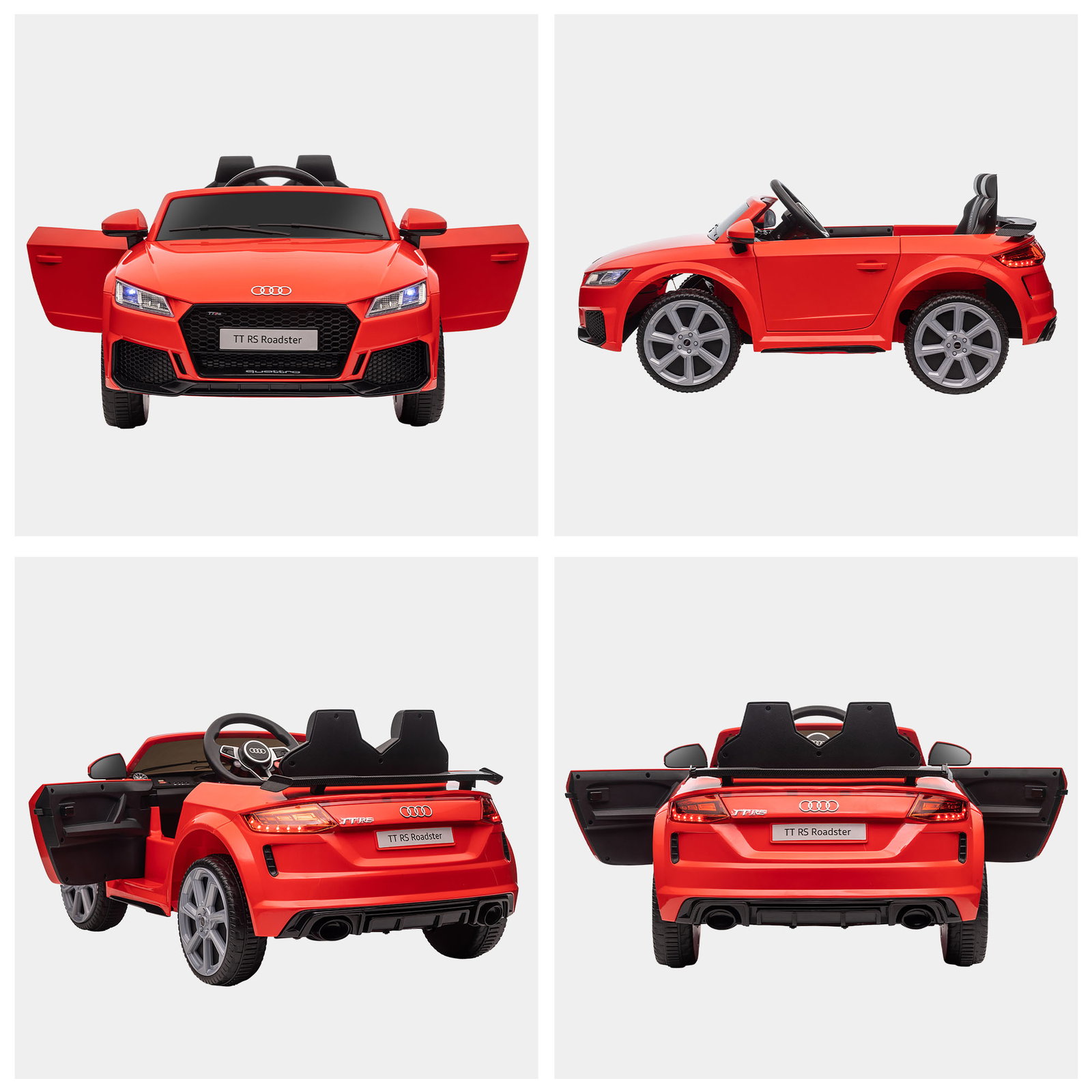 Carro elétrico audi tt para crianças acima de 3 anos com controlo remoto música e luzes bateria 12v 102x60x44 cm vermelho