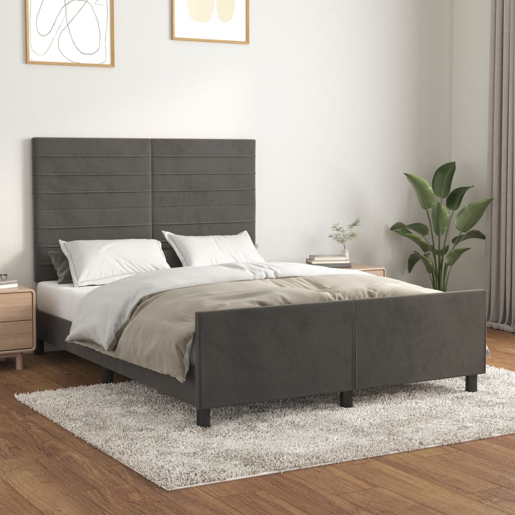 Estrutura de cama sem colchão 140x190 cm veludo cinzento-escuro