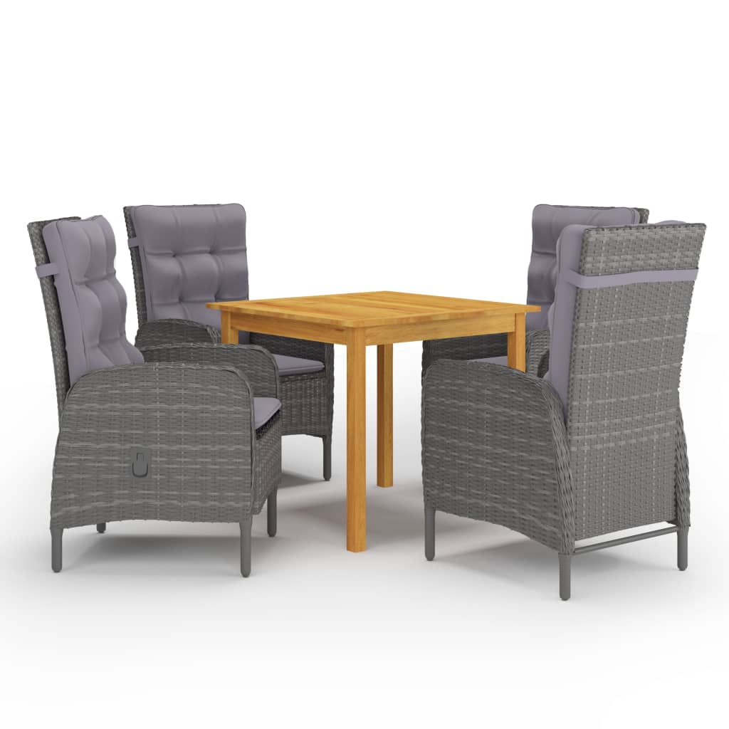 5 Pcs conjunto de jantar para jardim cinzento
