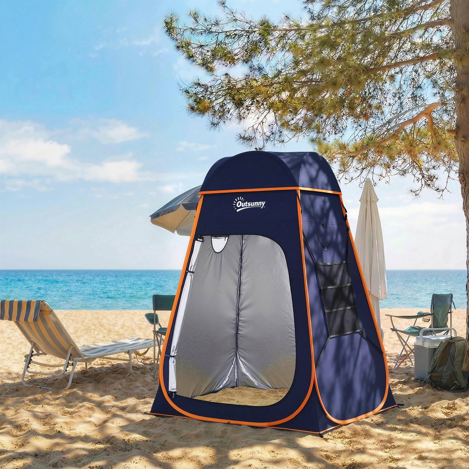 Tenda de campismo instantânea pop-up tenda de duche portátil com bolsa de transporte impermeável azul escuro